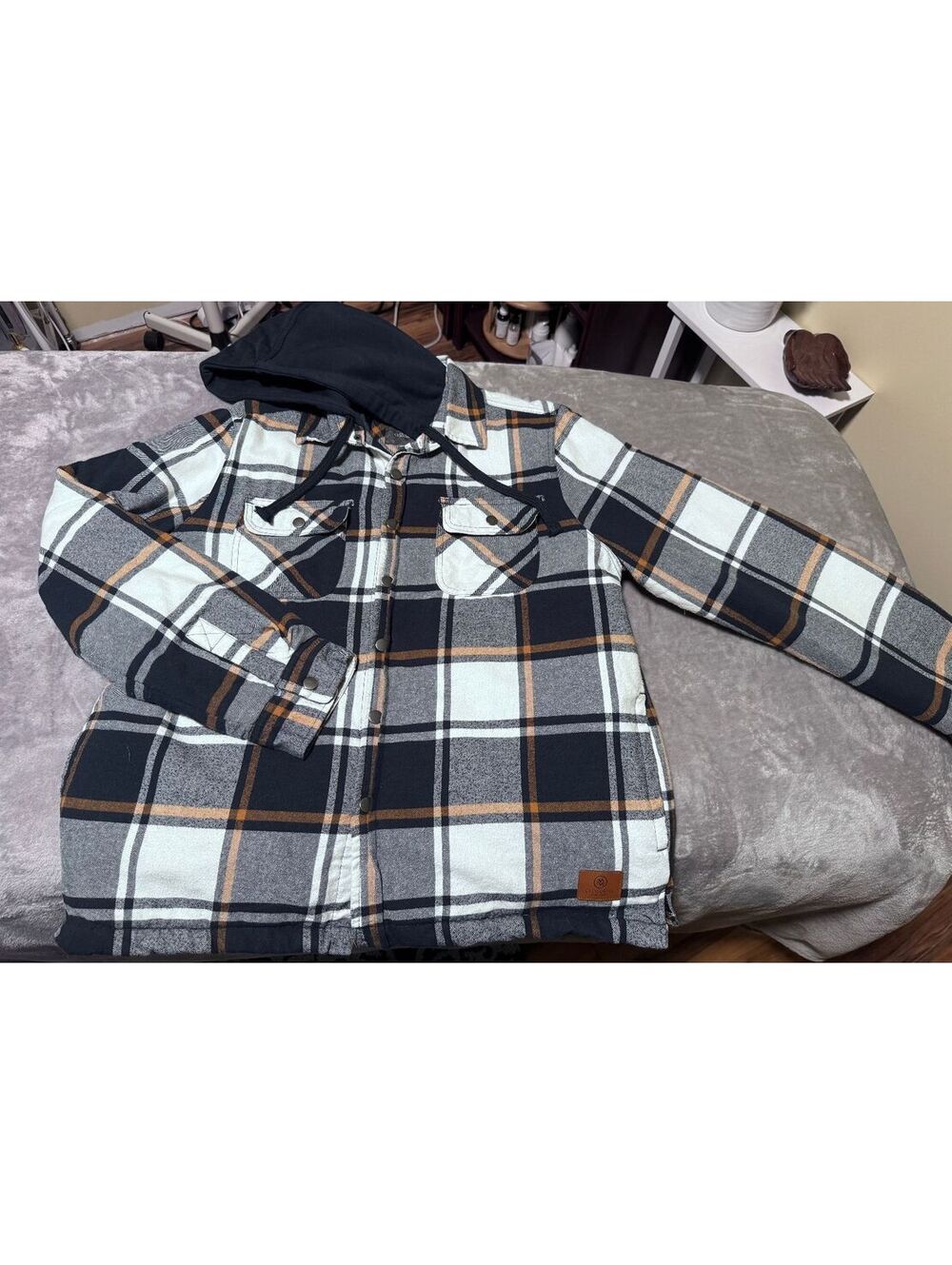 Cloudveil Mountainworks Flannel Shirt Jacket Hooded XL Mens Navy Plaid